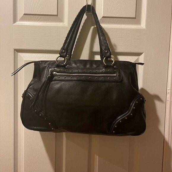 MICHAEL KORS Asbury  Leather Black Large Satchel.antique tone gold studs accents - Picture 1 of 16